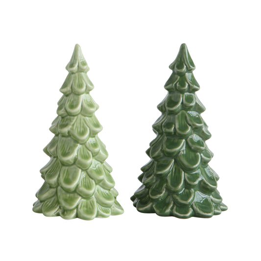Green Stoneware Christmas Tree Table Accents