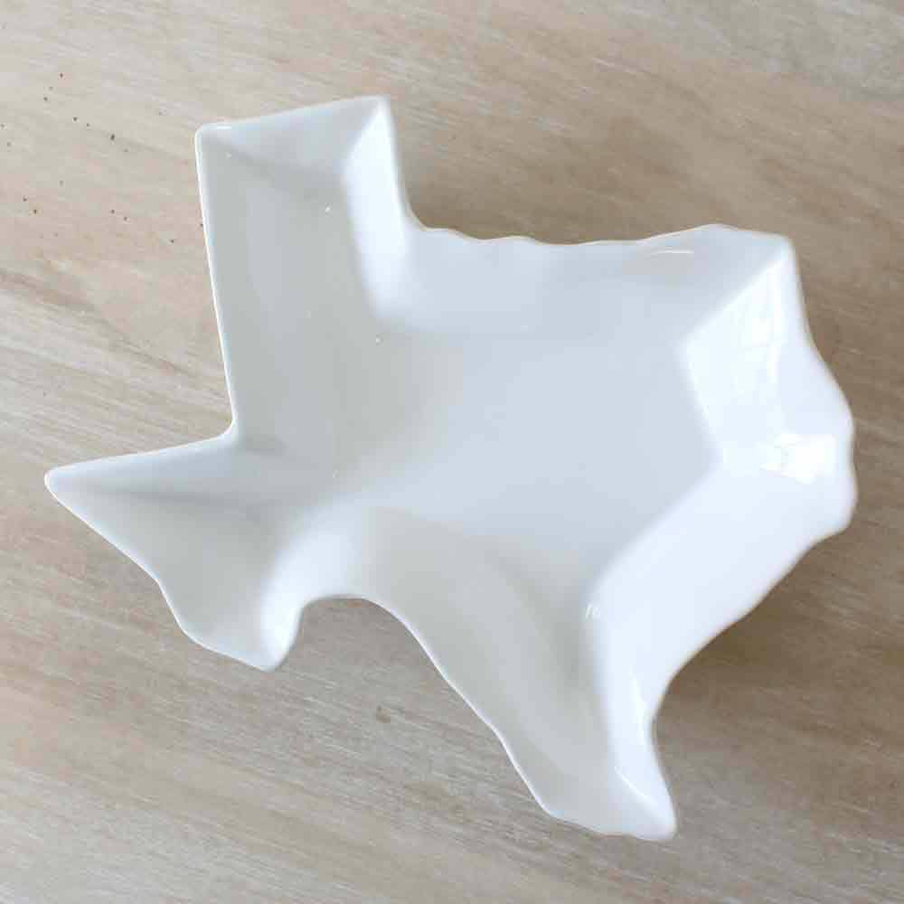 White ceramic Texas-shaped serving platter