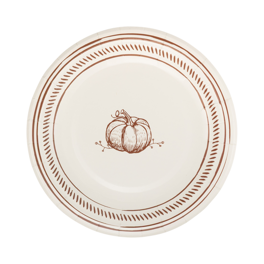 Pumpkin Line Art Paper Plate