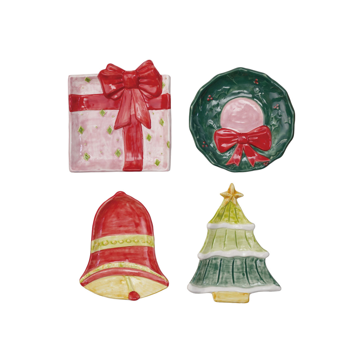 Hand-Painted Stoneware Holiday Icon Shaped Dishes