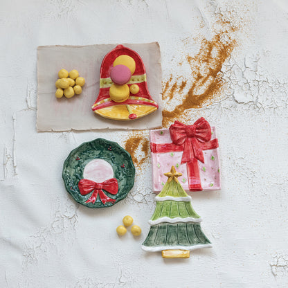 Hand-Painted Stoneware Holiday Icon Shaped Dishes