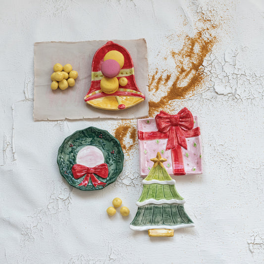 Hand-Painted Stoneware Holiday Icon Shaped Dishes