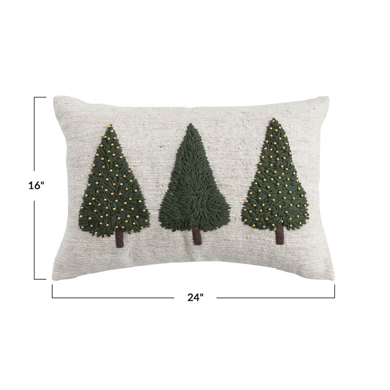 Embroidered Christmas Trees Lumbar Pillow