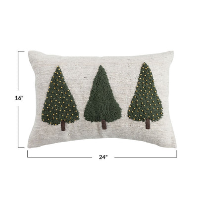 Embroidered Christmas Trees Lumbar Pillow