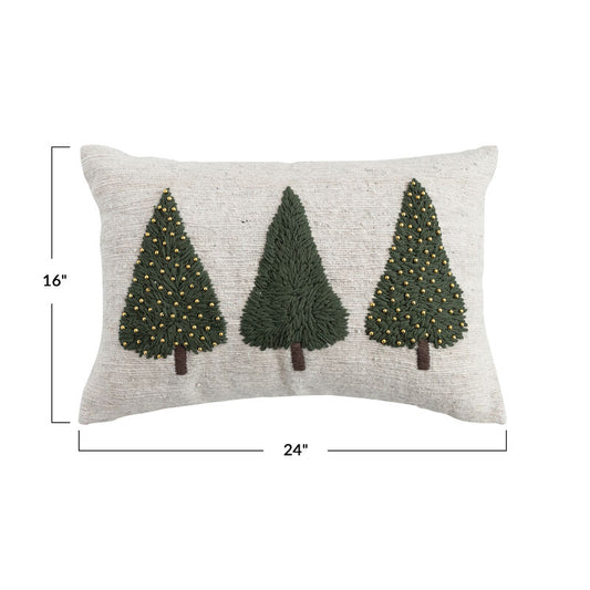 Embroidered Christmas Trees Lumbar Pillow