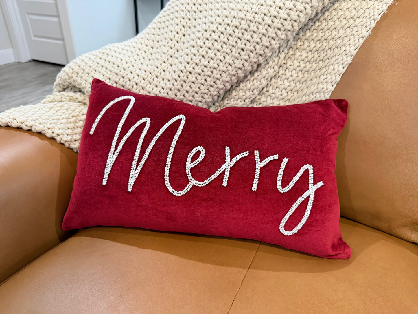 Merry Red Velvet Throw Pillow