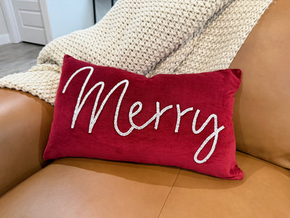 Merry Red Velvet Throw Pillow