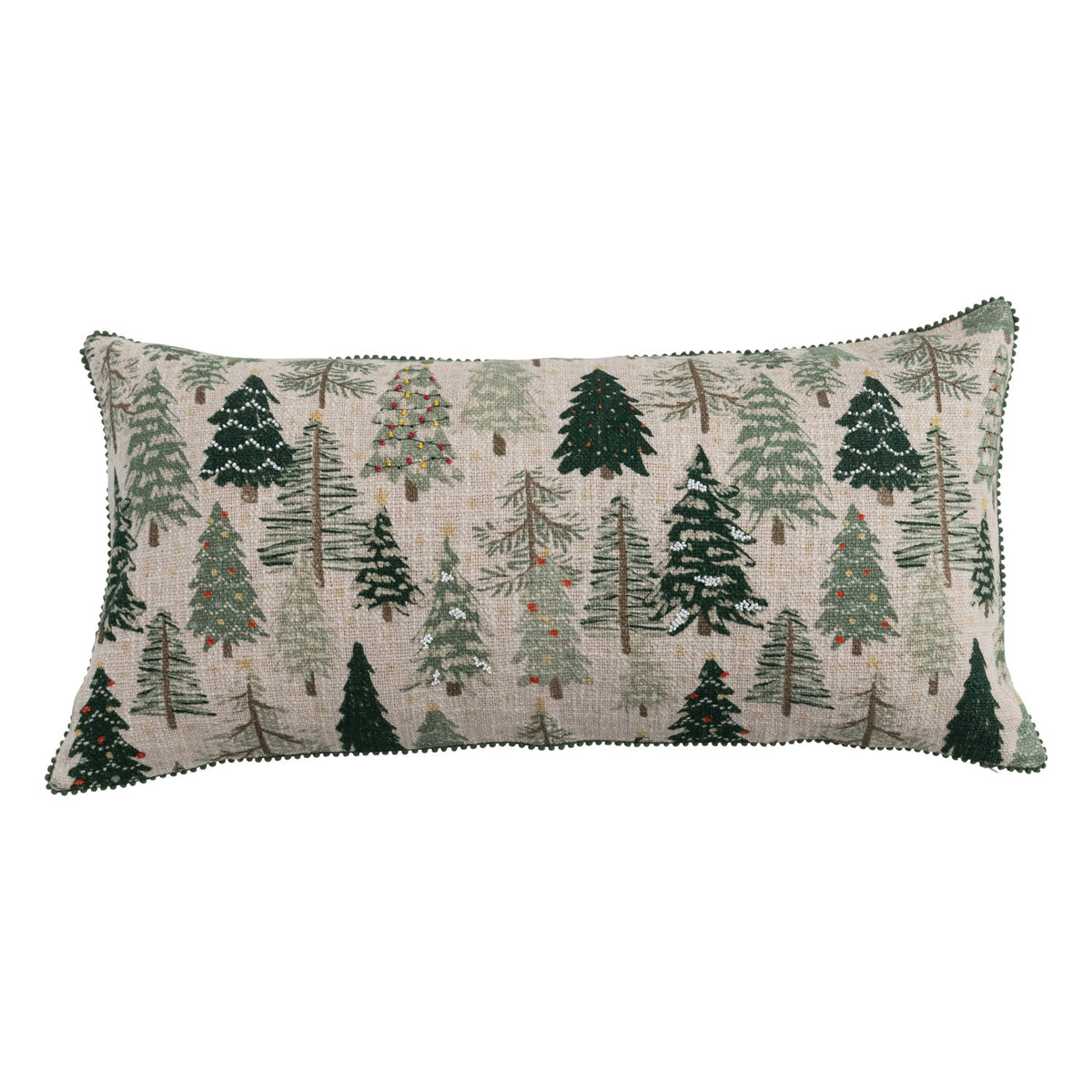 Christmas Tree Forest Beaded Lumbar Pillow