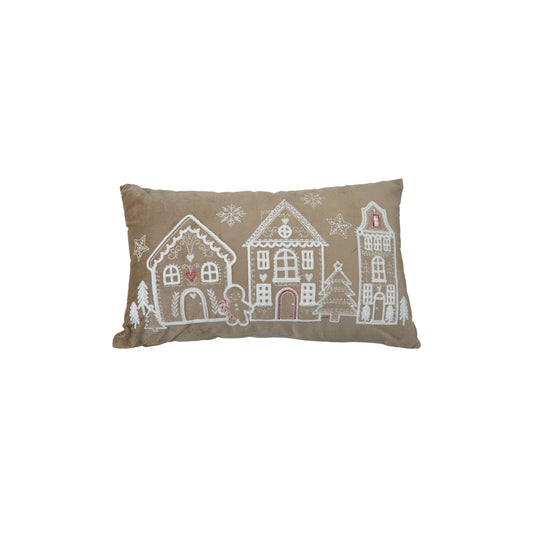 Gingerbread Village Velvet Lumbar Pillow