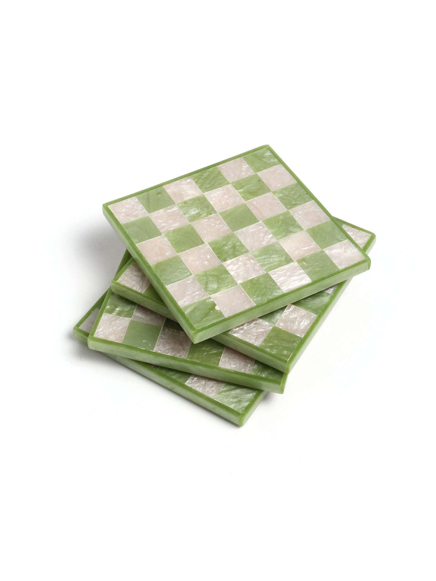 Green Check Coasters - Set of 4