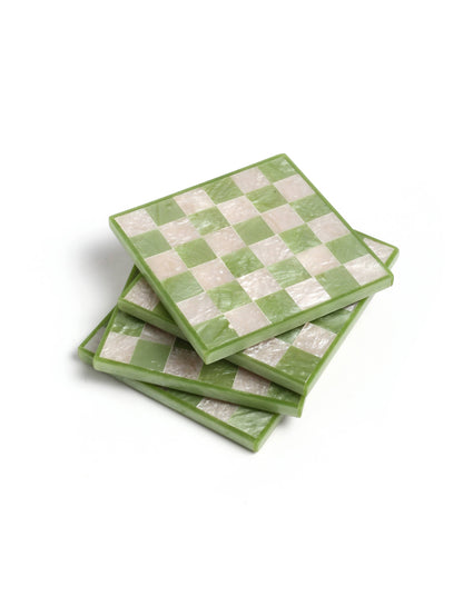 Green Check Coasters - Set of 4