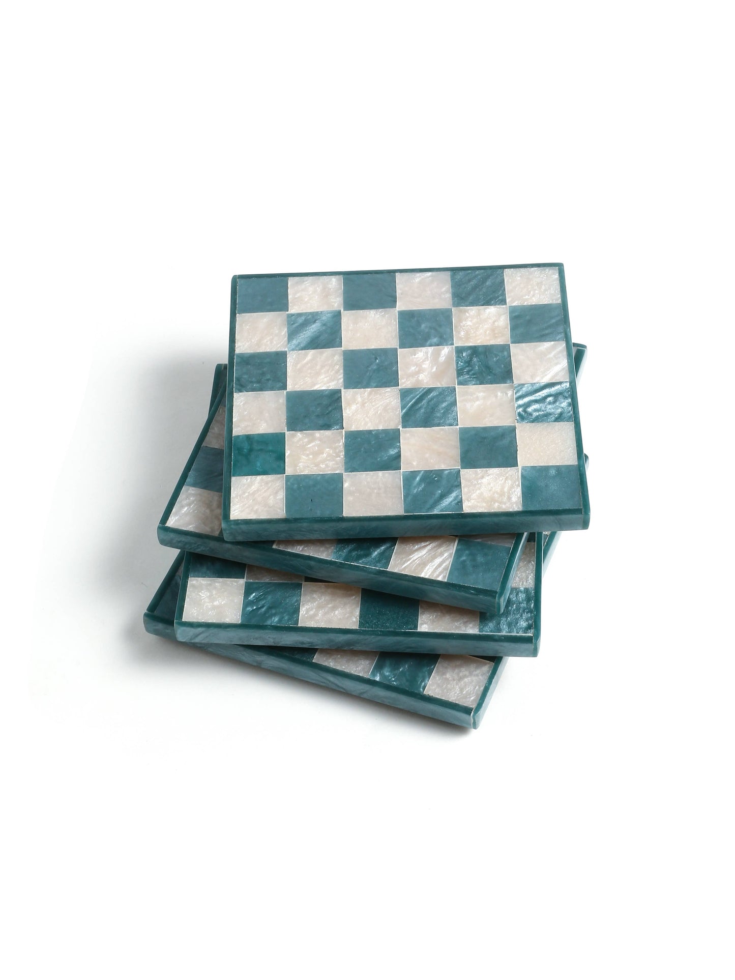 Checked in Blue Coasters - Set of 4