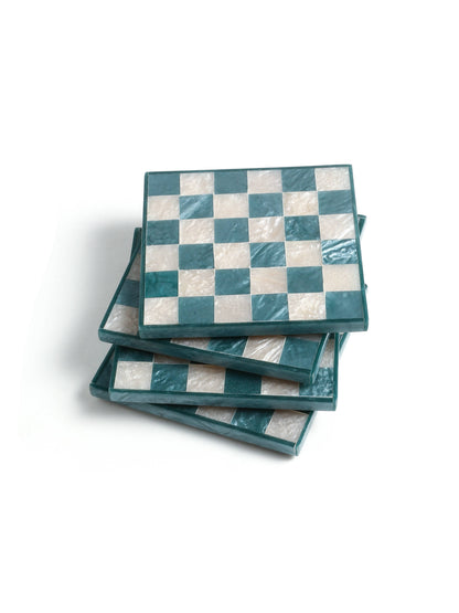 Checked in Blue Coasters - Set of 4