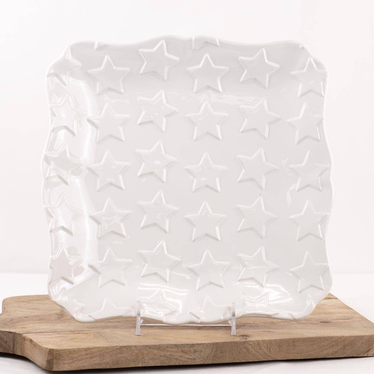 White tableware serving platter with star pattern for kitchen
