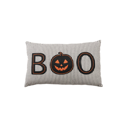 Cotton Striped Boo Jack-O-Lantern Pillow