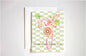 Mother's Day Greeting card with a pink phone and flowers on a green checkered background
