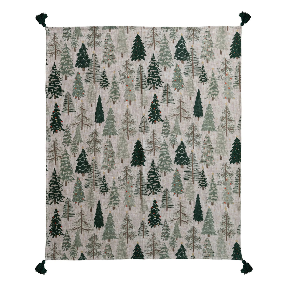 Christmas Tree Cotton Throw Blanket with Tassels
