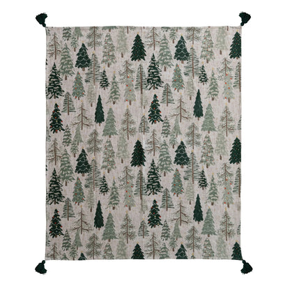 Christmas Tree Cotton Throw Blanket with Tassels