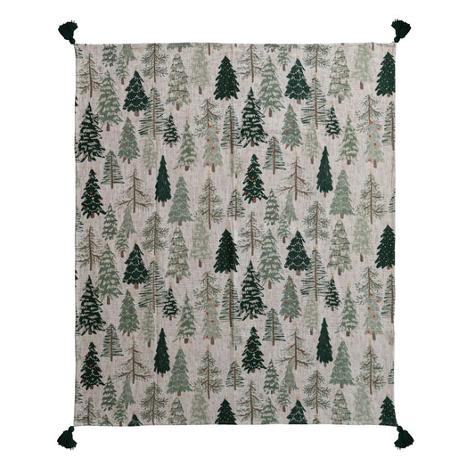 Christmas Tree Cotton Throw Blanket with Tassels