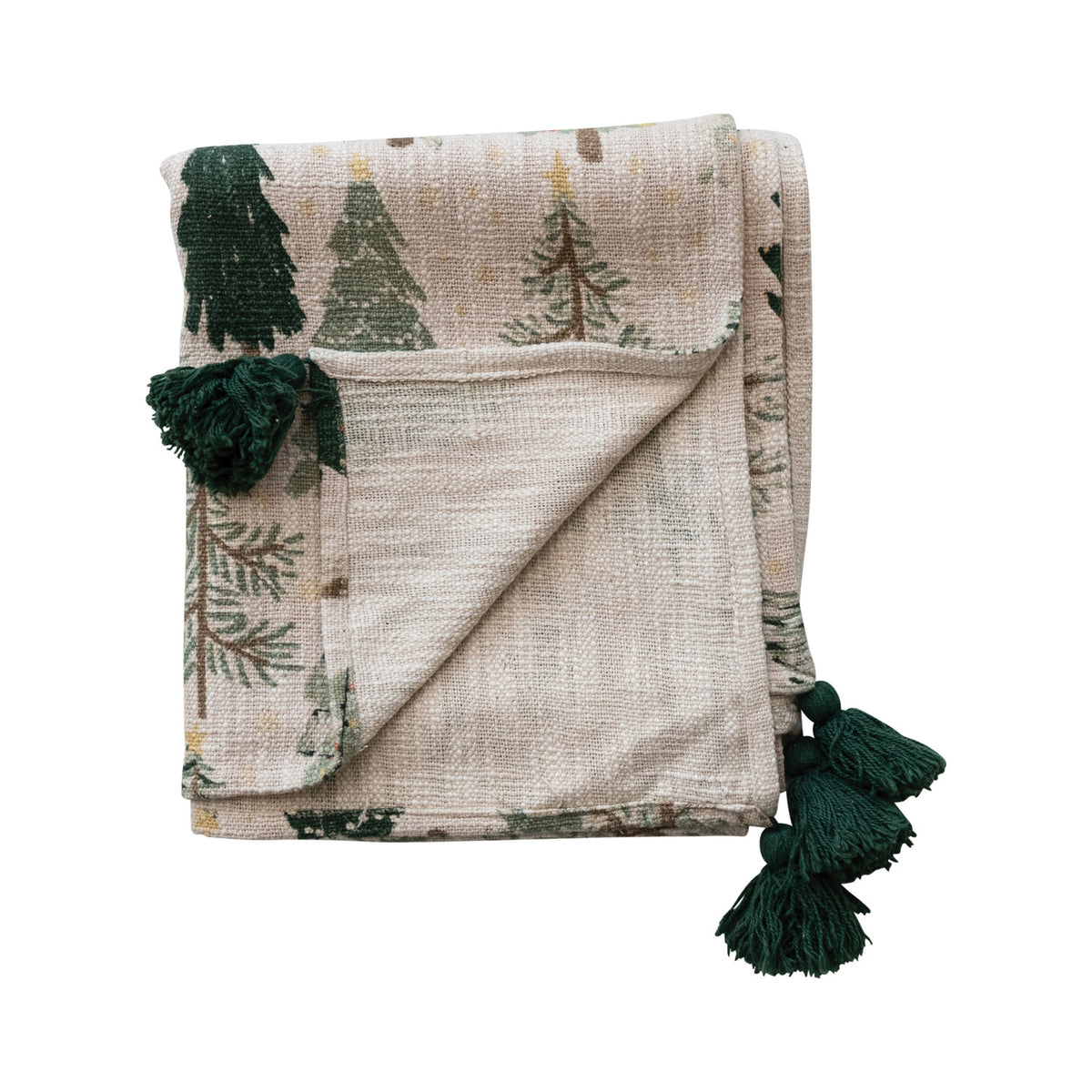 Christmas Tree Cotton Throw Blanket with Tassels