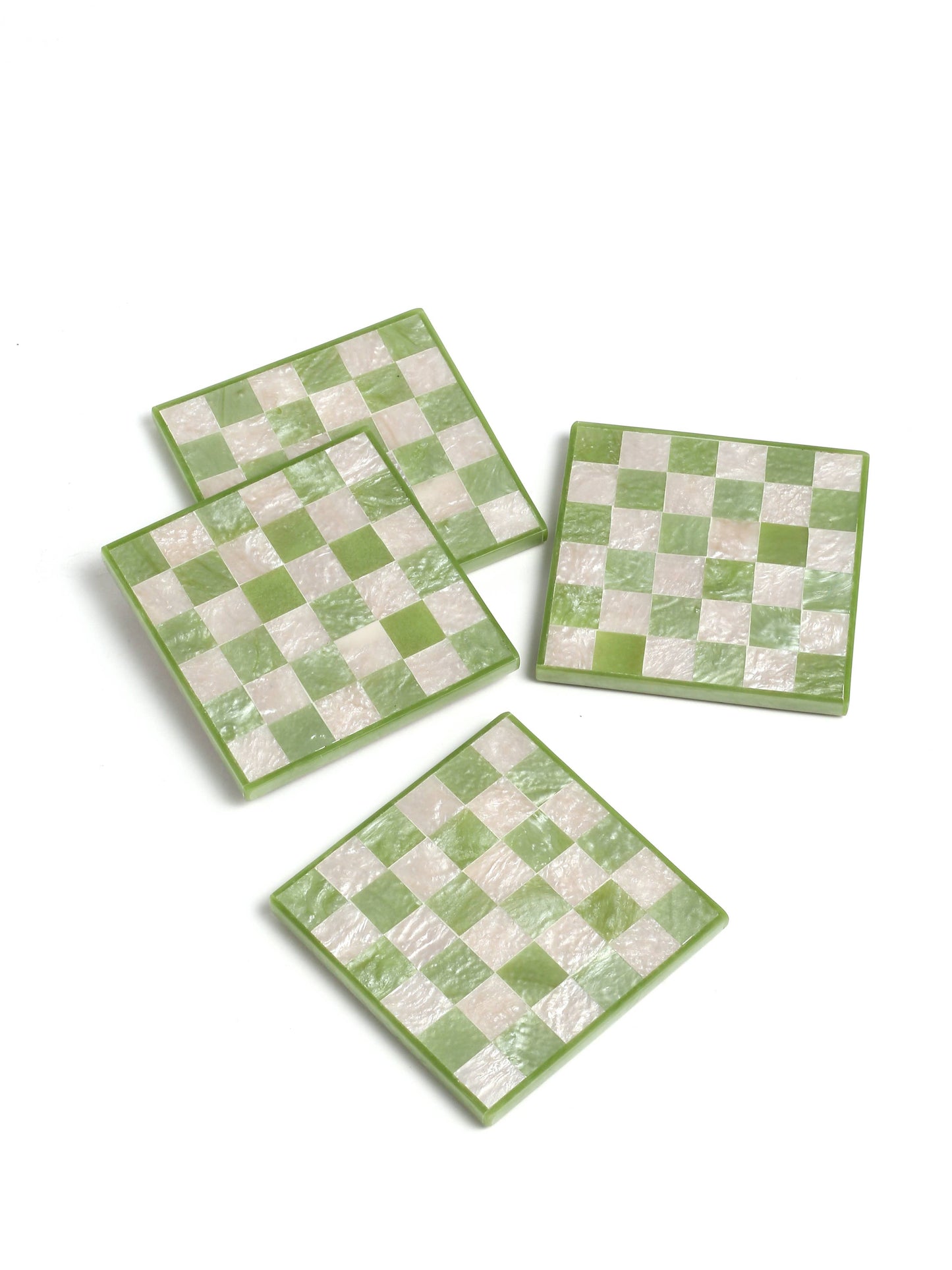 Green Check Coasters - Set of 4