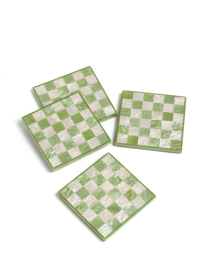 Green Check Coasters - Set of 4