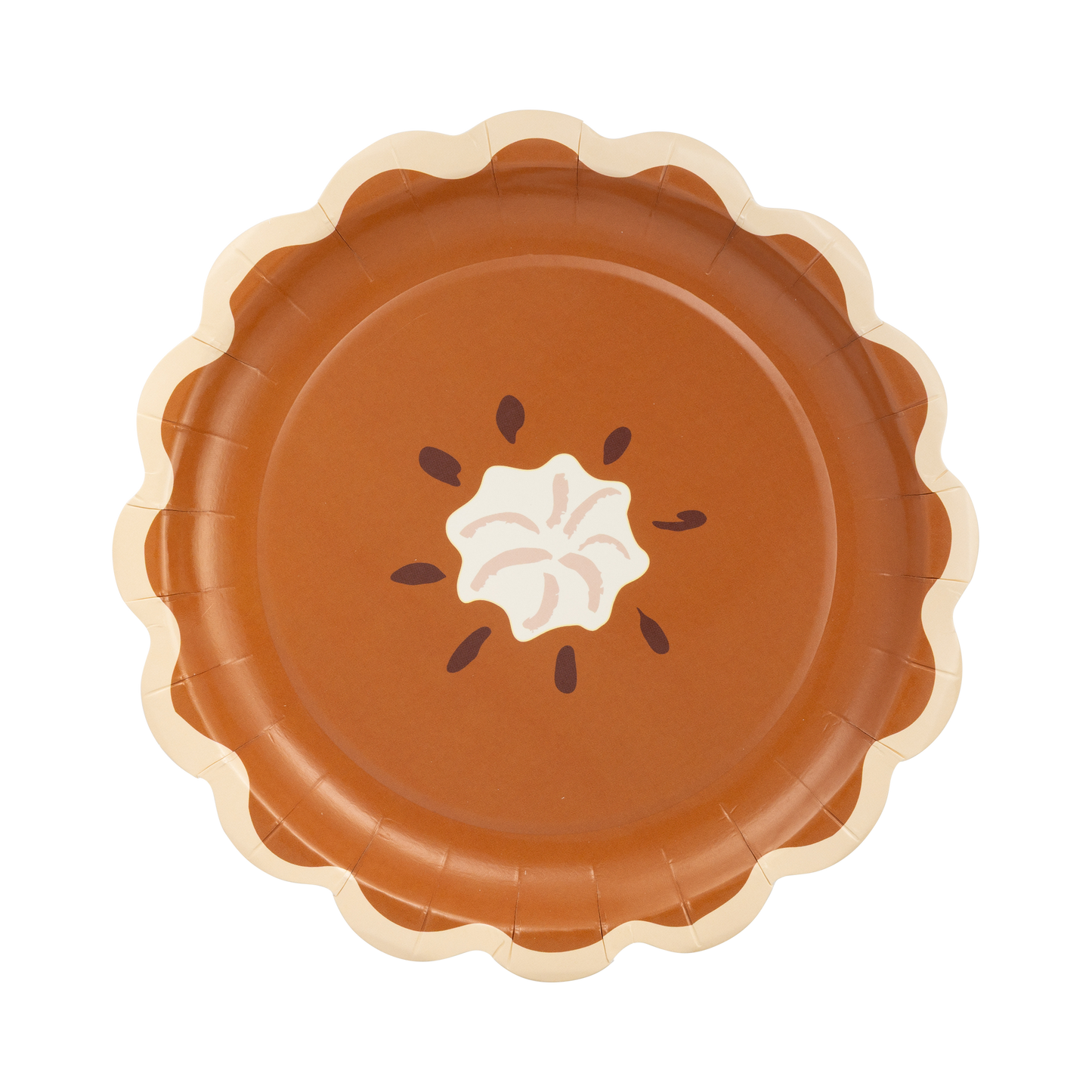 Pumpkin Pie paper plate with whipped cream and scalloped edges