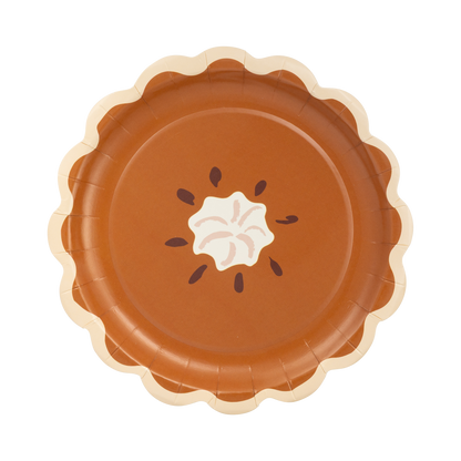 Pumpkin Pie paper plate with whipped cream and scalloped edges