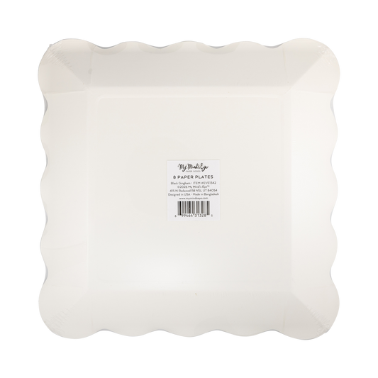Black Gingham 10" Square Paper Plates