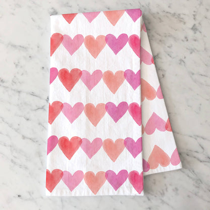 Pink Hearts Tea Towel