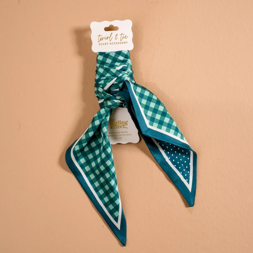Gingham Green Twirl & Tie Scarf