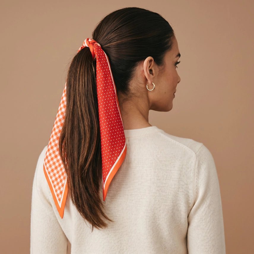 Gingham Orange Twirl & Tie Scarf
