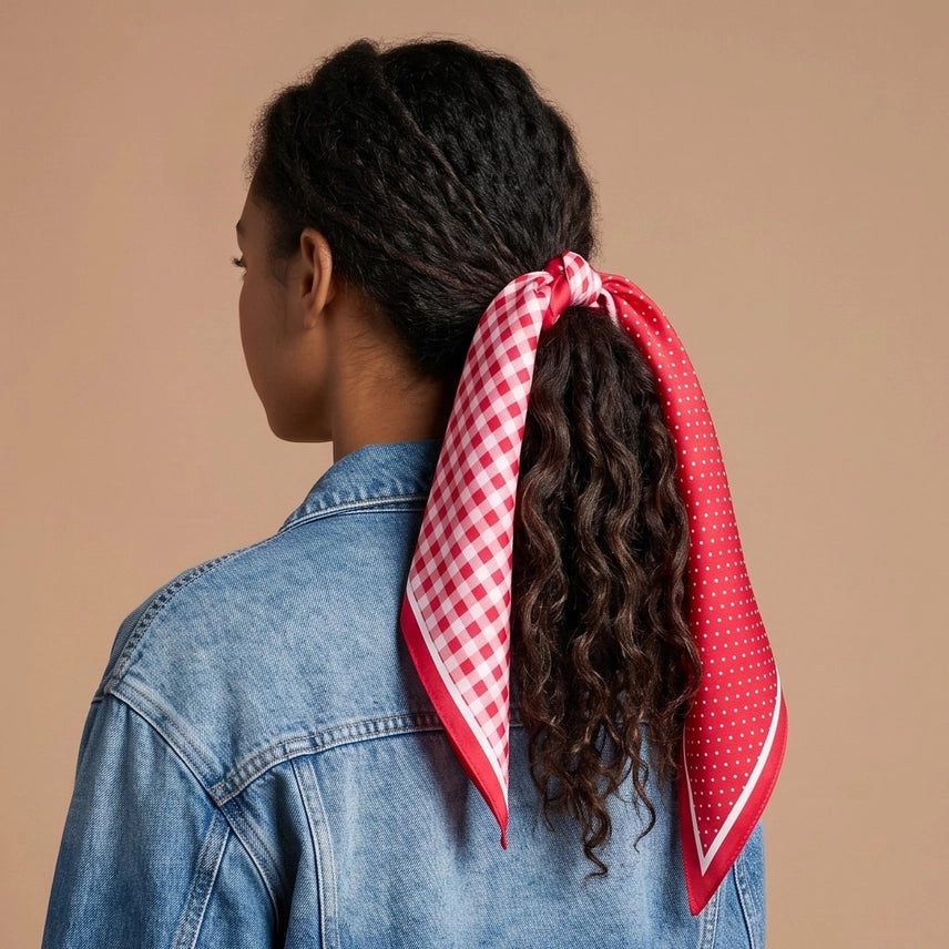 Gingham Red Twirl & Tie Scarf
