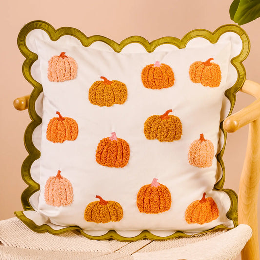 Scalloped Pumpkin Patch Throw Pillow