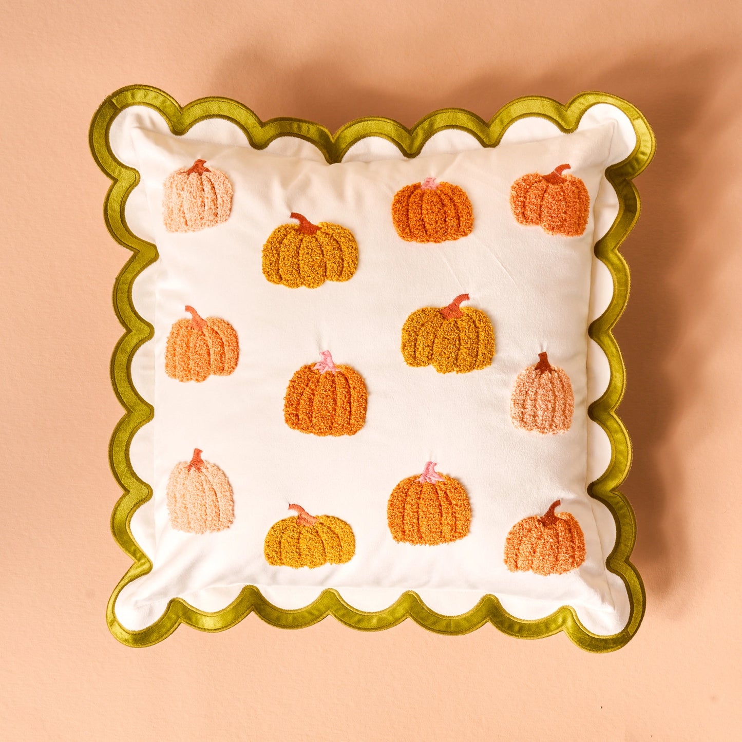 Scalloped Pumpkin Patch Throw Pillow