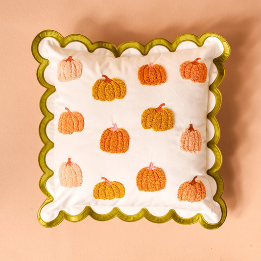 Scalloped Pumpkin Patch Throw Pillow