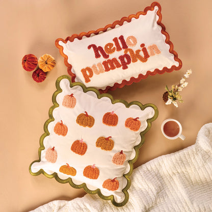 Scalloped Pumpkin Patch Throw Pillow