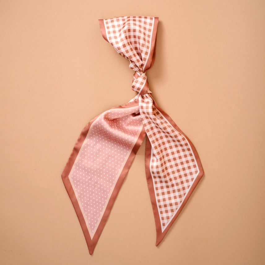 Gingham Tan Twirl & Tie Scarf