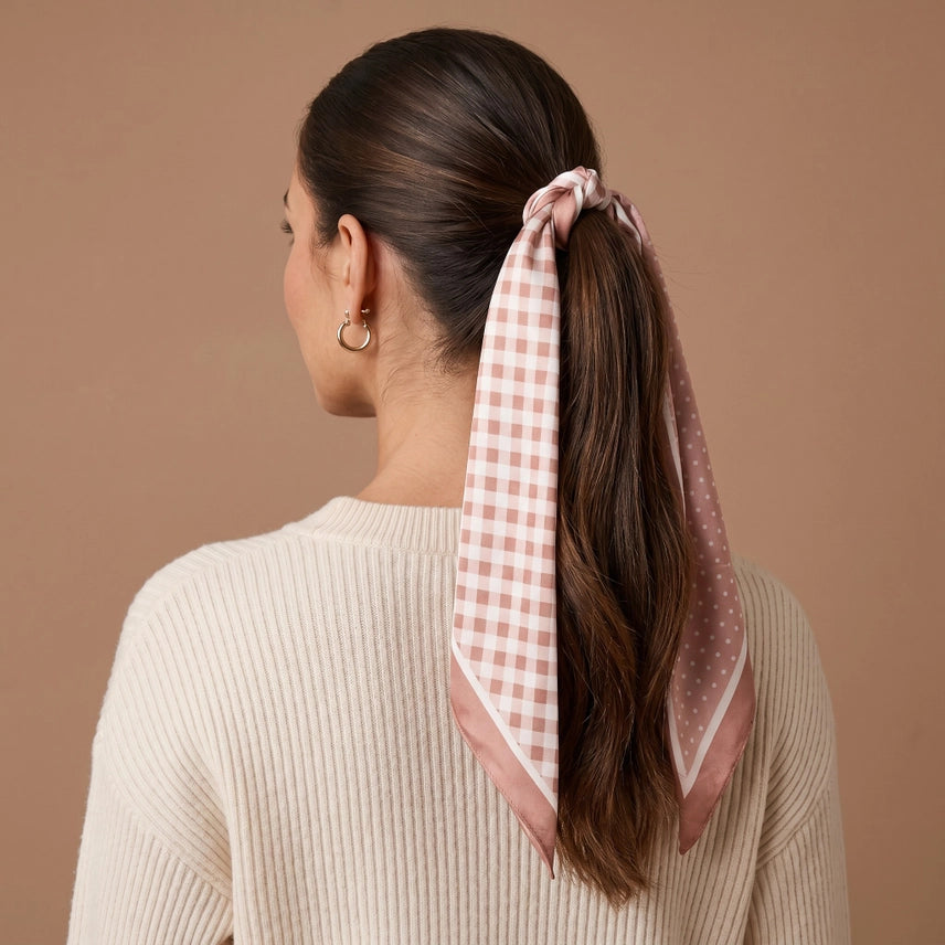 Gingham Tan Twirl & Tie Scarf