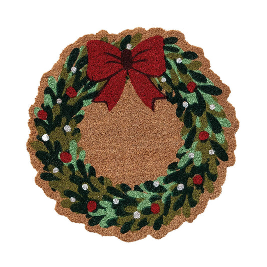 Christmas Wreath with Bow Doormat