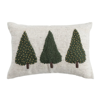 Embroidered Christmas Trees Lumbar Pillow